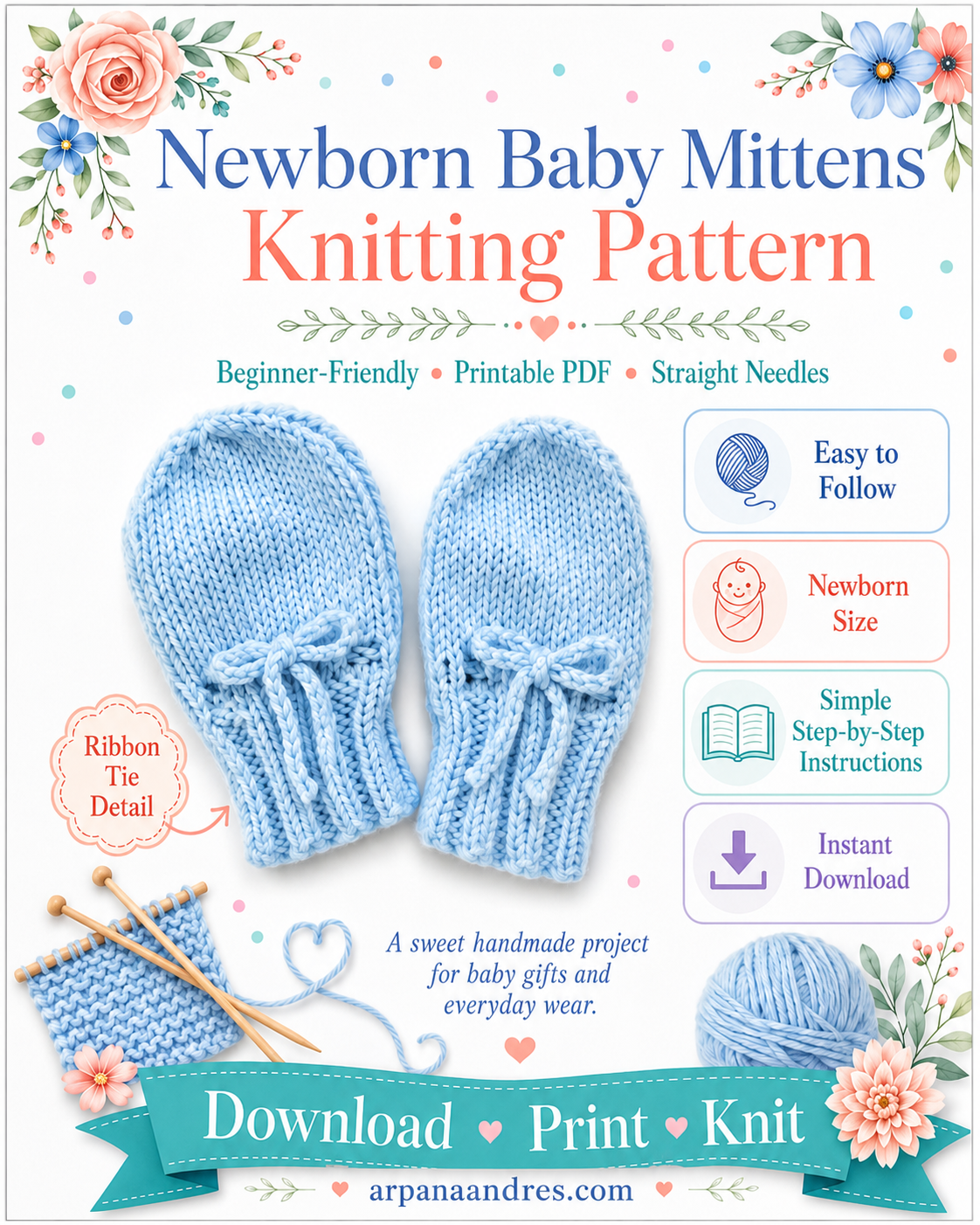New Born Mittens Knitting Pattern